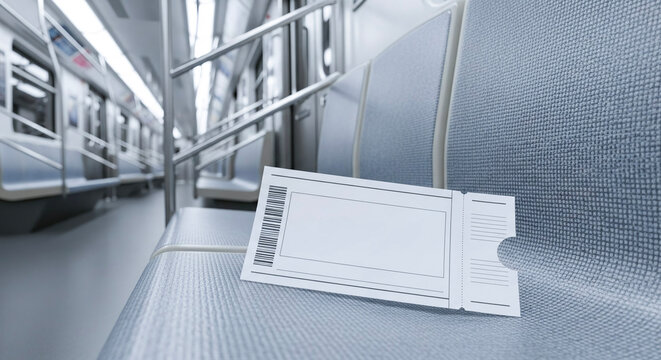 Blank ticket on a seat in a modern subway train interior