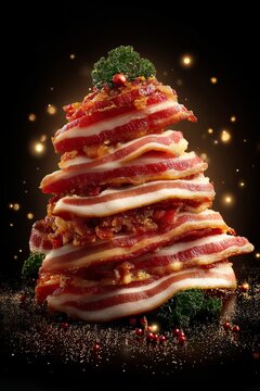 Men's Christmas. Sliced bacon Christmas tree. Christmas banner for men