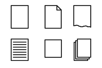 Paper Icon Collection. Paper Essentials Set linear icon set: sheet of paper, folded paper, torn edge, lined page, blank note, stacked sheets