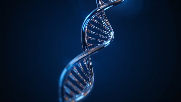 Abstract Blue Background with Spiraling DNA Helix Structure