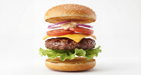 Exploded View Gourmet Cheeseburger - Layered Ingredients