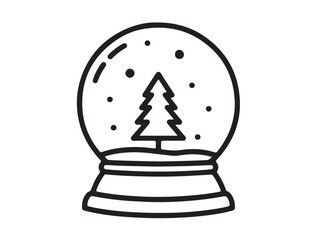 Snow Globe Outline outline in silhouette white background.