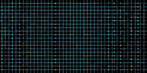 Glowing digital grid lines illuminate a dark background with intermittent bright points.