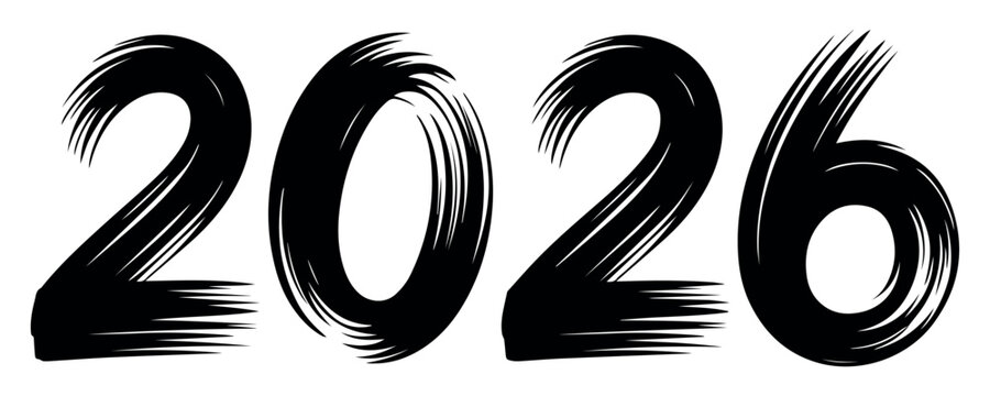 2026 bold brush stroke artistic number, artistic 2026 number design featuring expressive brush strokes, textured lines and modern abstract typography perfect for greeting cards and new year visuals