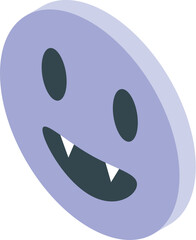 Isometric purple vampire emoji showing fangs and smiling, perfect for halloween projects
