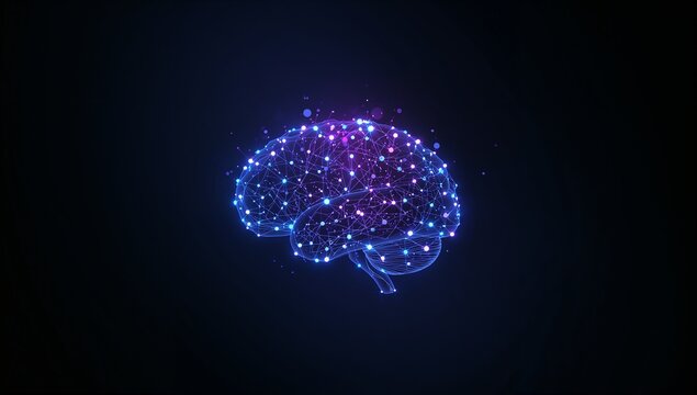 Abstract Digital Brain with glowing connections on dark background