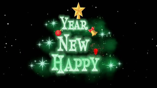 Green Shiny Happy New Year typography shaped into a Christmas tree with festive twinklig lights. Digital Greeting cards, 4K Video for instant download.
Merry Christmas ,Happy New Year, Happy Holidays.