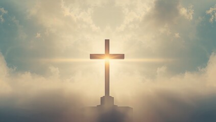 Radiant Cross Illuminated by Divine Light in Heavenly Atmosphere