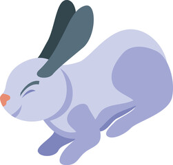 Purple rabbit running fast, viewed isometrically, perfect for children's books or easter projects