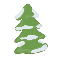Cartoon Christmas Tree Icon. Evergreen Forest New year Symbol. Traditional Holiday Greeting Party Decoration. Christmas Spruce Tree Childish Hand Drawn Retro Element. Family Party Card Part.