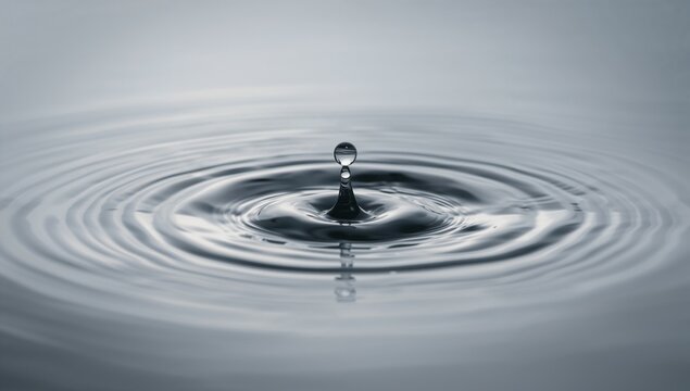 Water Drop Creating Ripples in Calm Surface of Liquid Environment