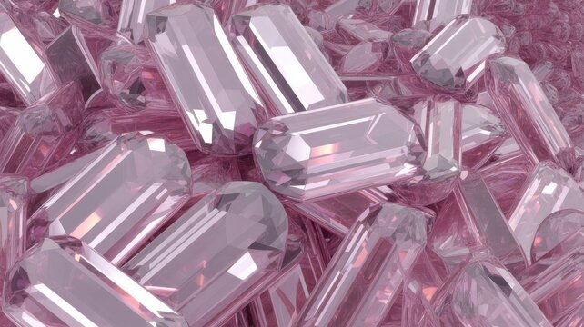 Close up abstract macro view of shimmering pink crystal shards and fragments