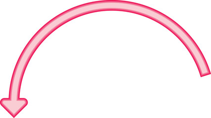 Smooth pink curved downward arrow ideal for guiding attention, showing flow, directional emphasis, infographics, presentations, and creative visual design projects.