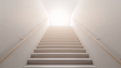 Fototapeta premium Bright Light at the Top of a White Staircase Leading Upward