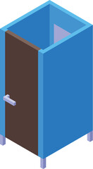 Isometric public toilet cabin with open door, offering privacy and sanitation in a compact space