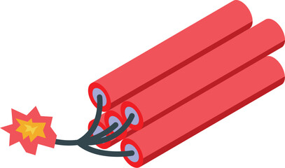Four red dynamite sticks connected by wires with a burning fuse, creating a dangerous explosive device in isometric view
