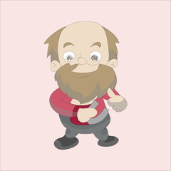 Vector illustration of a happy old man giving a thumbs up sign to show approval or agreement. Isolated on a light background