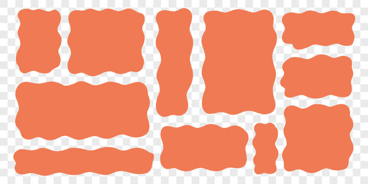 Wavy Textbox Groovy Figure Set in Transparent Png Background. Text Box Shape Frame Kit. Edge Rectangle Edge Border Bundle. Doodle Vector Illustration