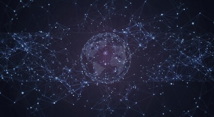 Abstract visualization of global network connections and data transmission concept
