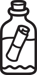 An elegant line drawing of a message in a bottle with a captivating note sealed inside, ready to embark on a journey.
