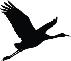 Flying crane silhouette vector isolated black icon