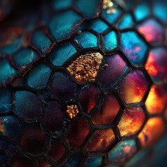 Abstract Iridescent Hexagonal Pattern - Vibrant Colors and Textured Detail.