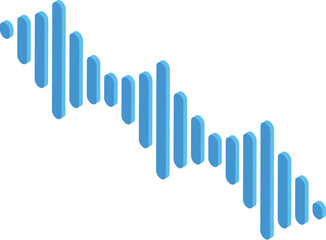 Digital blue sound wave vibrating with an isometric projection on white background