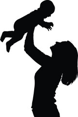 Loving Mother Holding Baby Up High Silhouette Vector Graphic Mom and Child Playing Affectionately Family Bond