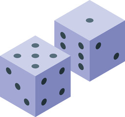 Two purple dice are displaying different numbers, symbolizing the unpredictable nature of chance and the potential for both gains and losses in games of luck