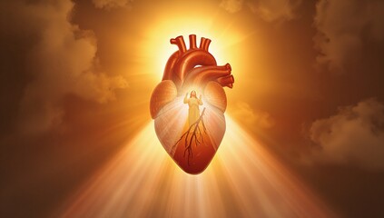 Heart Symbol Illuminated by Light and Radiance in the Sky