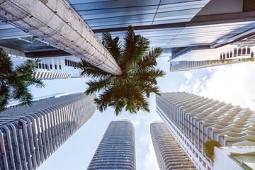 Miami skyline with skyscrapers real estate in Brickell neighborhood in Miami, United States