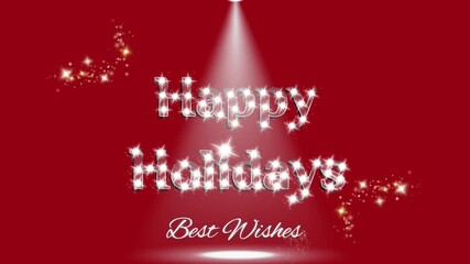 Happy Holidays Shiny Typography Texting features bright stars isolated on a red Christmas background with twinkling lights to celebrate Winter Holiday with best wishes,4K Video Digital greeting cards. - Powered by Adobe