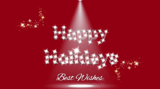 Happy Holidays Shiny Typography Texting features bright stars isolated on a red Christmas background with twinkling lights to celebrate Winter Holiday with best wishes,4K Video Digital greeting cards.