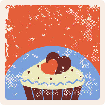 Retro Cupcake With Heart Toppers Poster