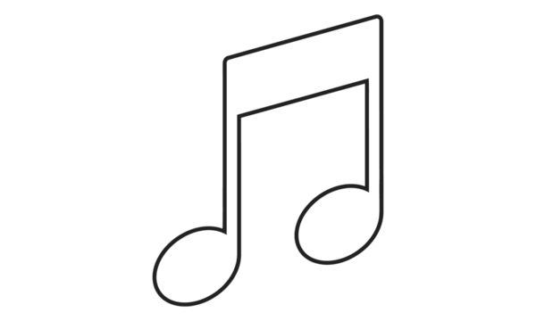 Musical note outline icon symbolizing sound entertainment and audio playback on transparent background