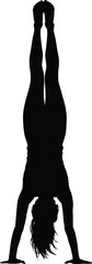 Black Silhouette of Woman Performing Handstand Inversion Pose Vector
