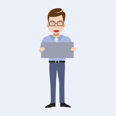 Businessman Character Holding Blank White Sign Board