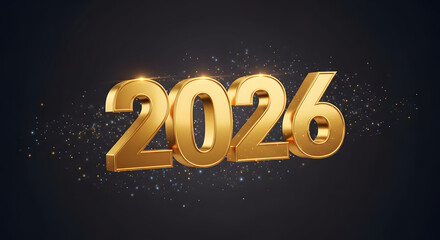 Golden 2026 number with sparkling glitter on dark background