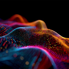 Abstract wave, colorful technology background cinematic lighting, hyperrealistic, dramatic contrast, futuristic robotics design