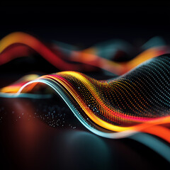 Abstract wave, colorful technology background cinematic lighting, hyperrealistic, dramatic contrast, futuristic robotics design