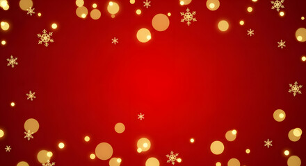 Festive red and gold Christmas background with snowflakes and bokeh lights