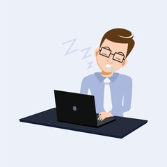 Tired Businessman Sleeping on Laptop at Office Desk