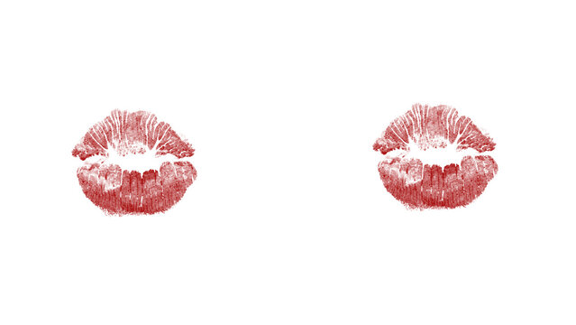 Passionate kiss prints on white and black, lipstick stain for love, romance, beauty, valentine's day, fashion concept, perfect for backgrounds and templates