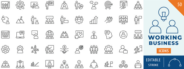 Working Business icon collection set. Editable stroke.