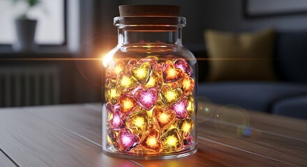 Glass jar filled with colorful fairy lights creating a warm and magical glowing ambiance