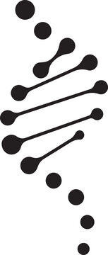 Abstract black silhouette of a dna helix structure with circular elements isolated on transparent background