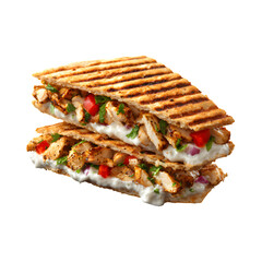 Grilled chicken panini sandwich isolated on transparent background