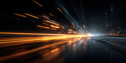 The modern tech background features glowing orange speed line beam explosion rays tails