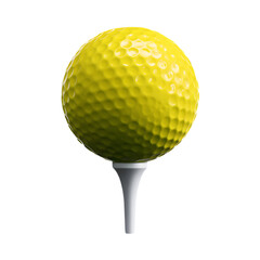 Yellow golf ball on tee isolated on transparent background