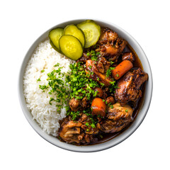Chicken and rice with pickles isolated on transparent background